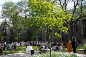 Mayo addresses alumni, staff, donors and volunteers at her farewell party