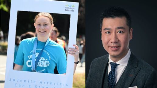 Student Ciara Mahaffy during a run to support Juvenile Arthritis; Donor Tom Yen